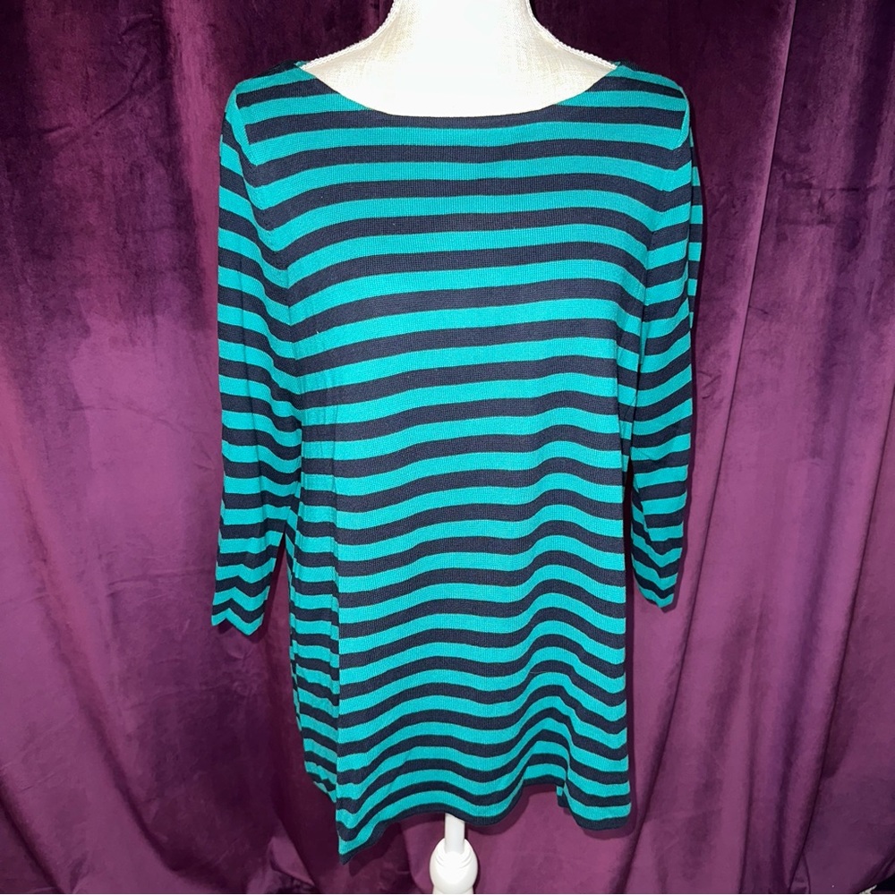 Navy and Jade Striped Sweater, 1X